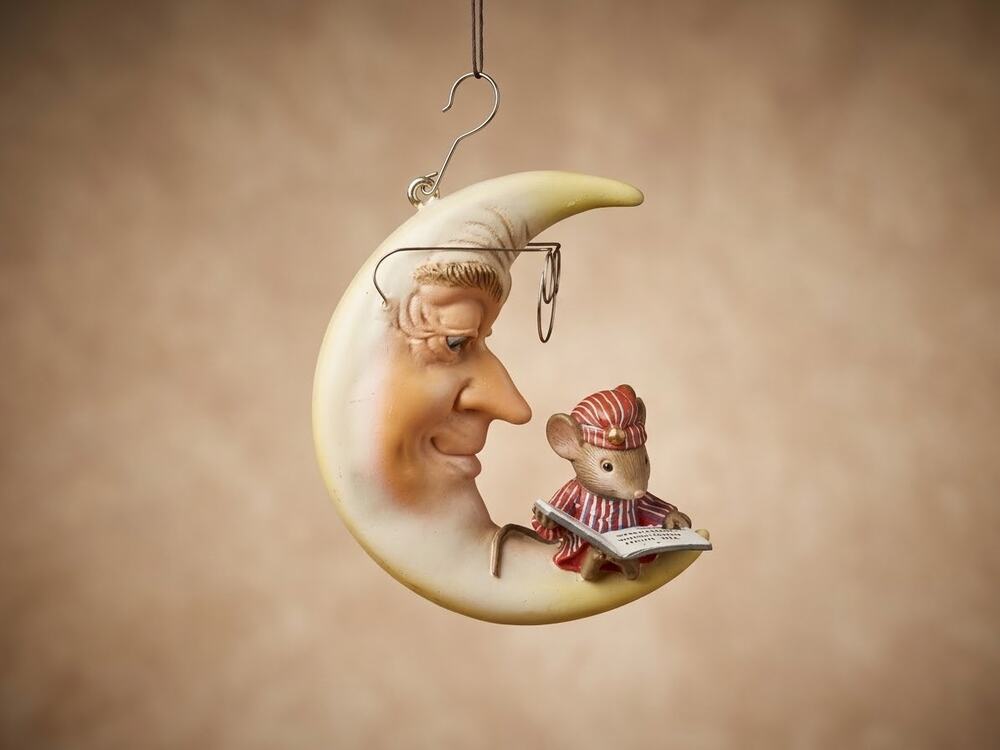 Vintage 1989 Enesco Crescent Moon Mouse Christmas Ornament, M. Gilmore Designs